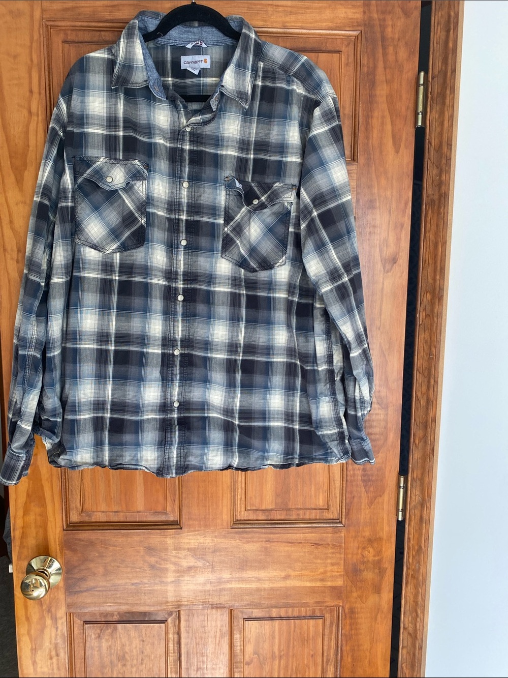Carhartt Men's Gray and Blue Plaid Shirt